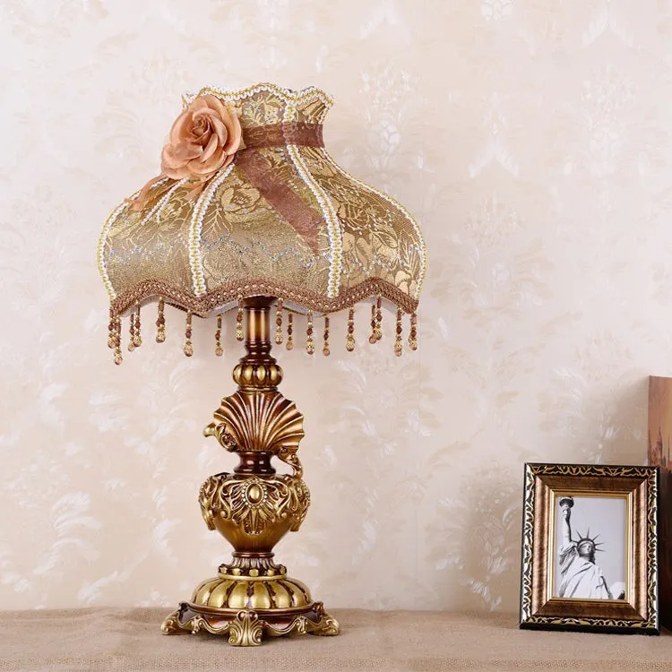 Pastoral Flower Lampshade Carved Table Lamp KL705