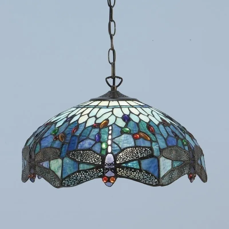 TF Dragonfly Tiffany Pendant Light - Art Nouveau Stained Glass Pendant for Living KL1800