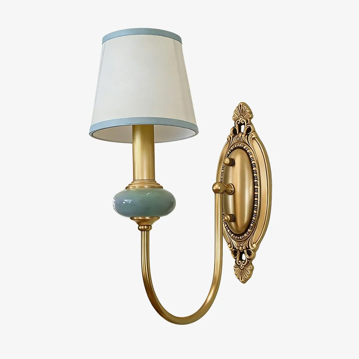 Rowanea Ceramic Wall Sconce with Fabric Shade and Metal Finish - Farmhouse Modern Hallway Light KL2197