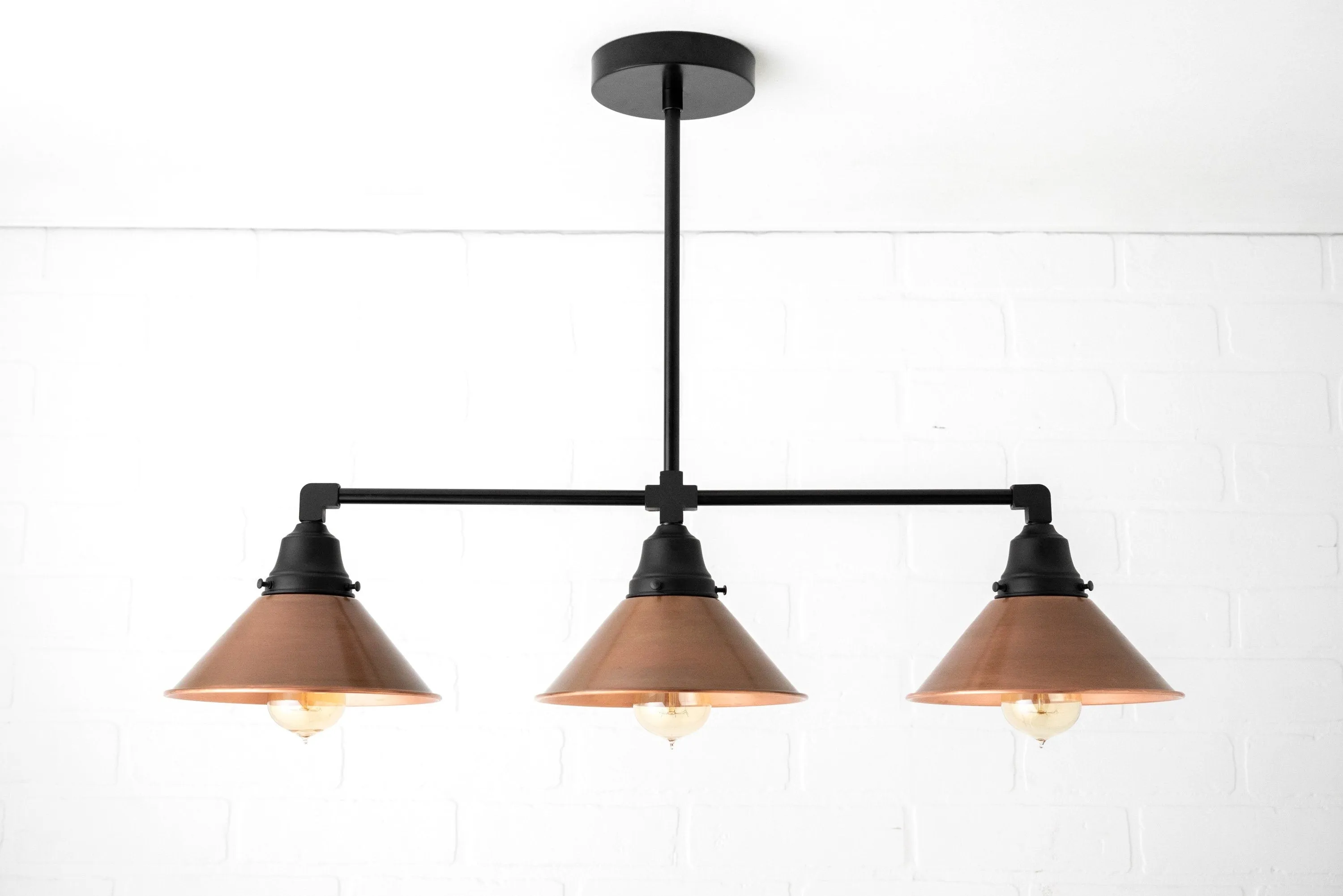 Conique Metal Hand-Aged Copper Chandelier - 3 Light Industrial Pendant - Island Lighting KL1456