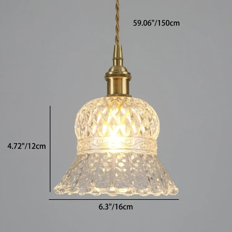 Traditional Japanese Brass Walnut Glass Ceramic Cylinder Conic Flower Bowl 1-Light Pendant Light For Dining Room KL1245