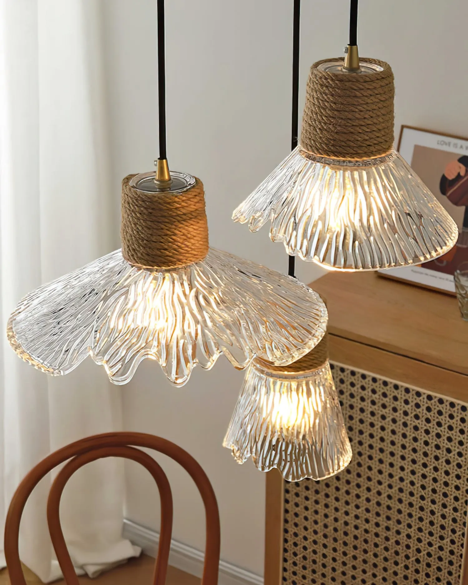 Hemp Rope Glass Pendant Lamp KL1030