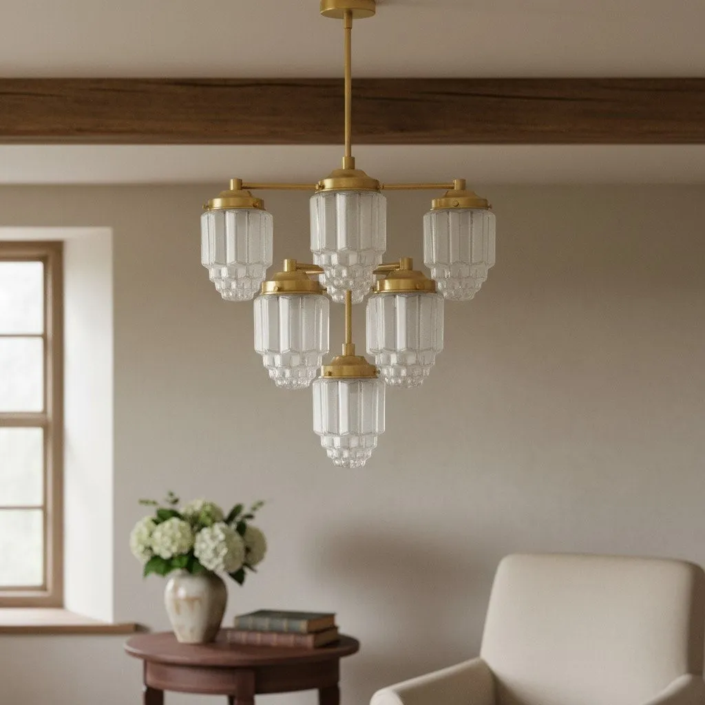 Tierlux Glass Textured Brass Chandelier – Timeless Lighting with Style KL1479