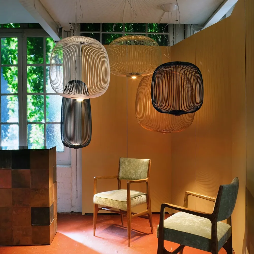 Metal Frame Spokes Pendant Light - Airy Wire Design Lighting for Kitchen Island