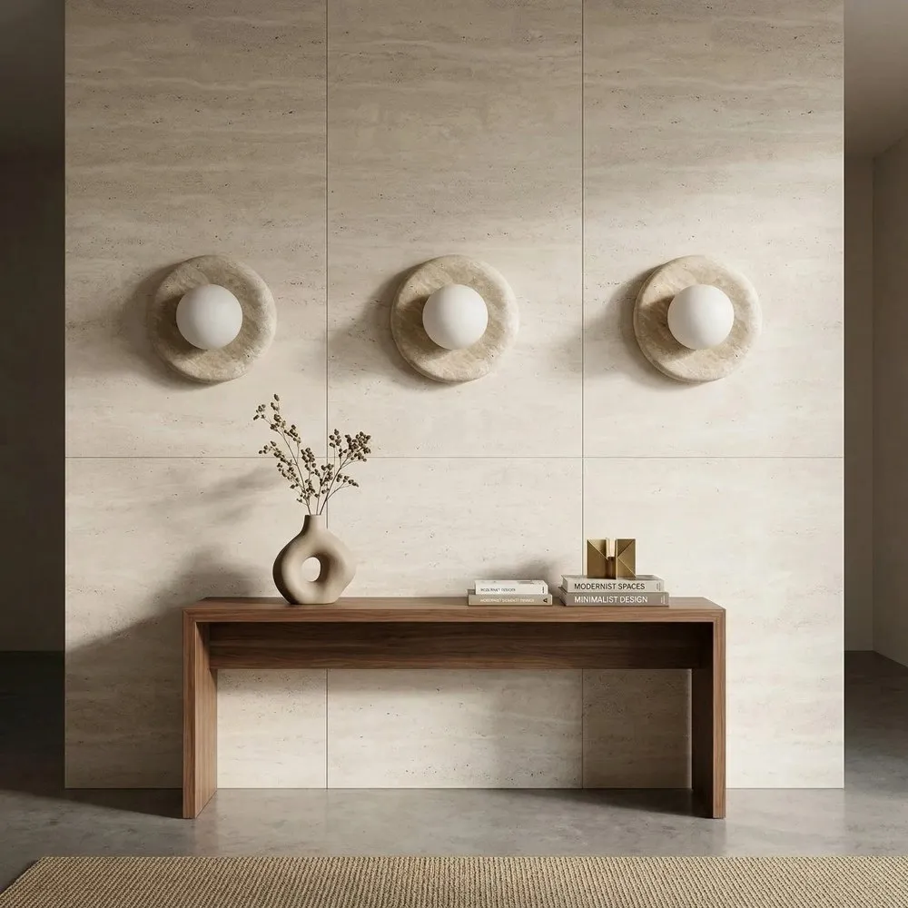 Oria Travertine Stone Wall Sconce - Minimalist Sculptural Wall Lamp for Living Room Bedroom KL2360