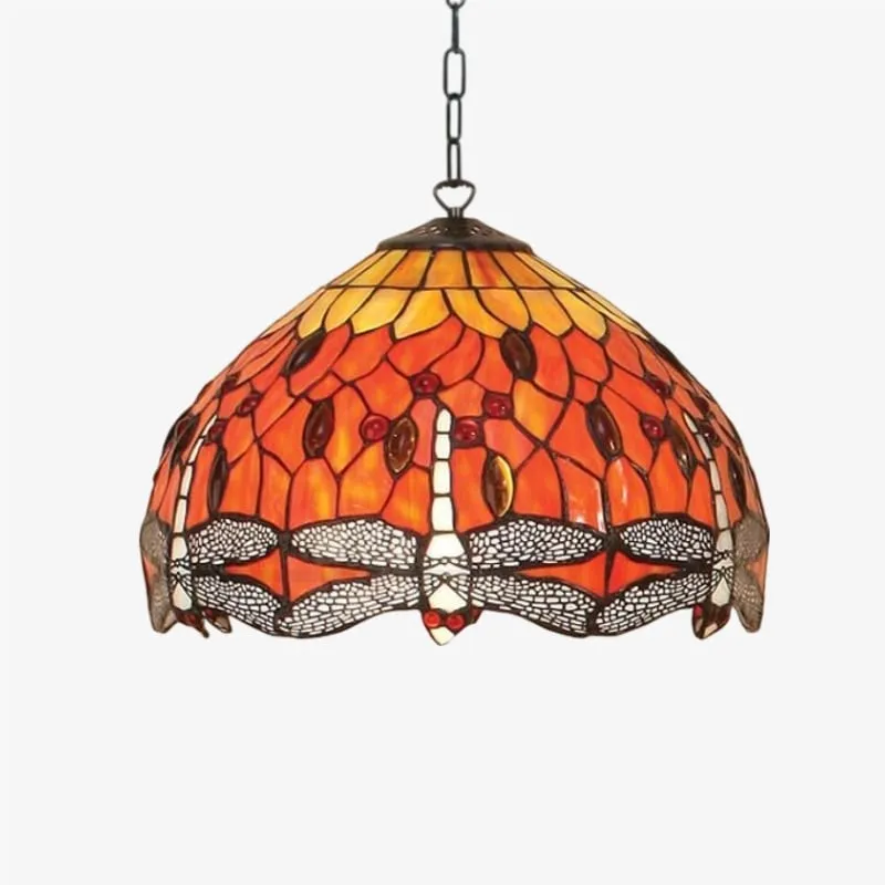 TF Dragonfly Tiffany Pendant Light - Art Nouveau Stained Glass Pendant for Living KL1800