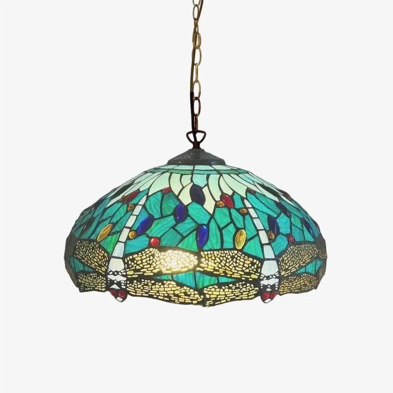 TF Dragonfly Tiffany Pendant Light - Art Nouveau Stained Glass Pendant for Living KL1800