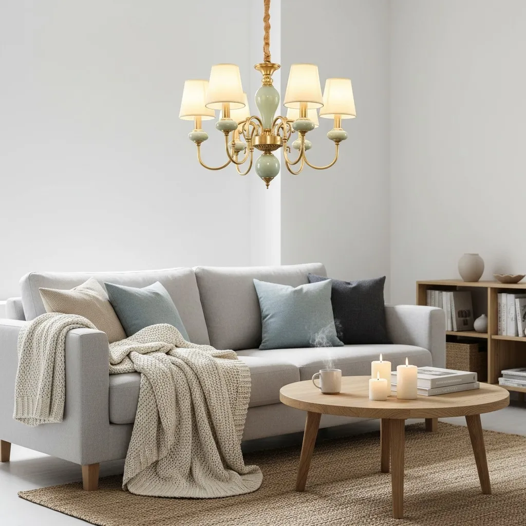 Altoris Branch Chandelier with Fabric Shades - Brass Ceramic Chandelier for Living Room KL2290