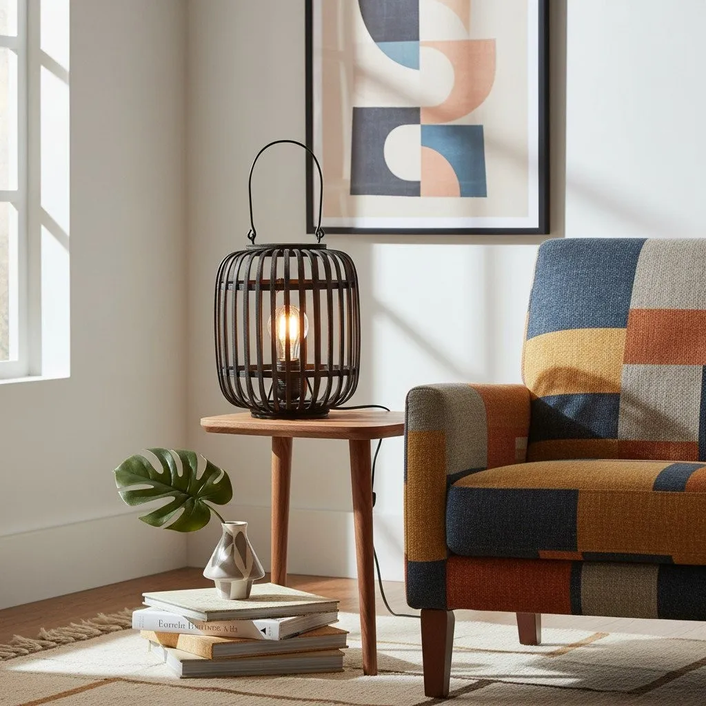 Yumeko Ambient Table Lamp - Open Bamboo Cage Design Stylish and Eco Friendly for Living & Bedroom KL1942