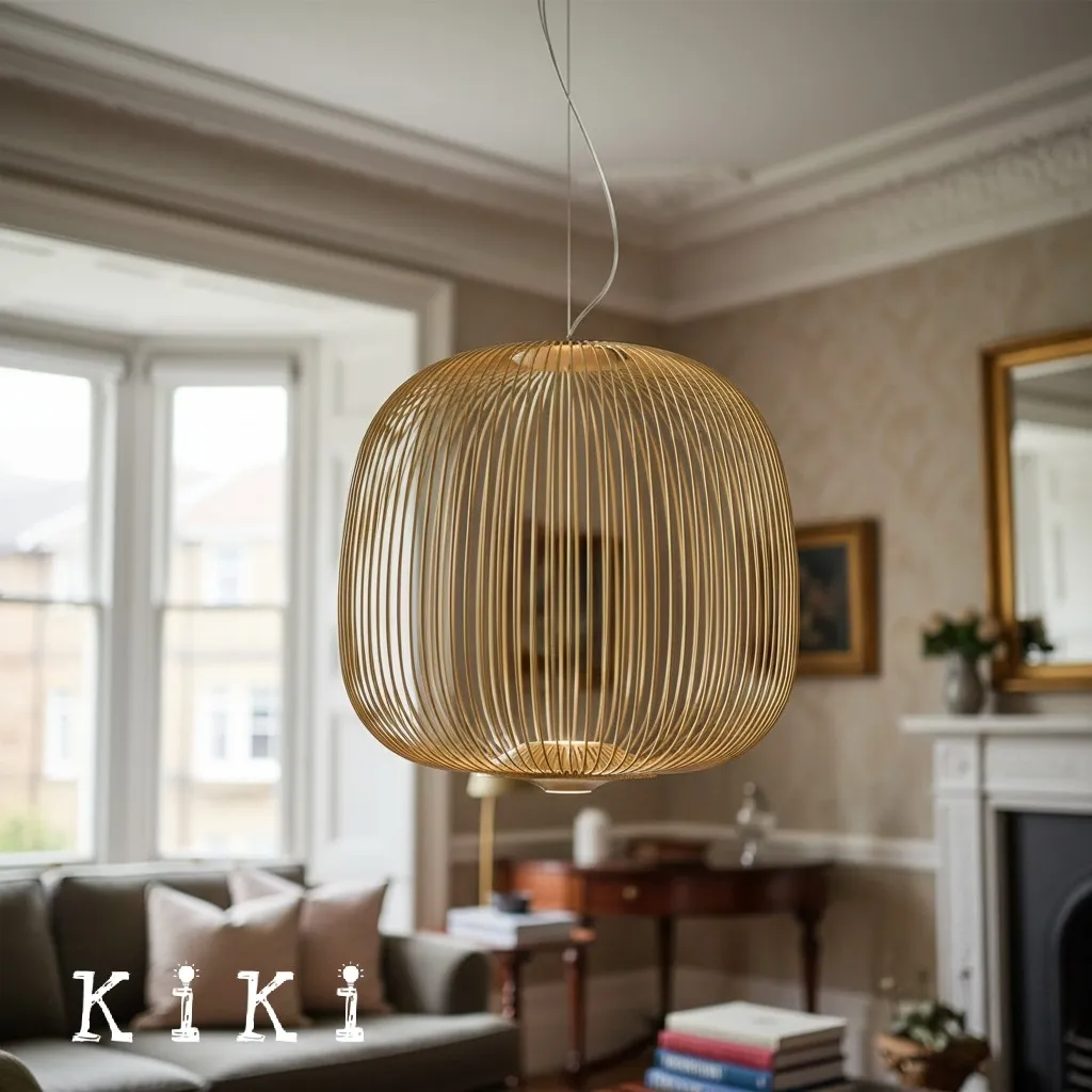 Metal Frame Spokes Pendant Light - Airy Wire Design Lighting for Kitchen Island