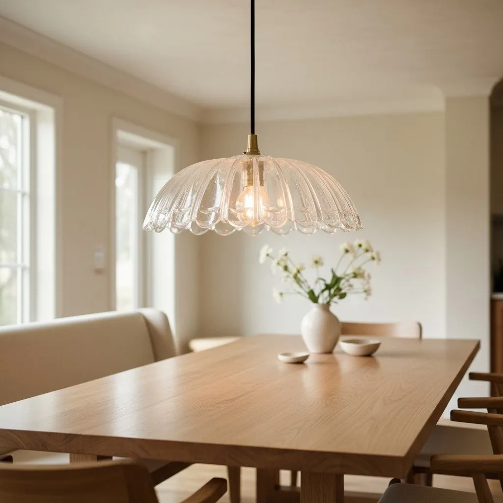 Floriaxis Floral Glass Pendant Light - Floral Glass Shade with Braided Cable for Kitchen or Dining KL1912