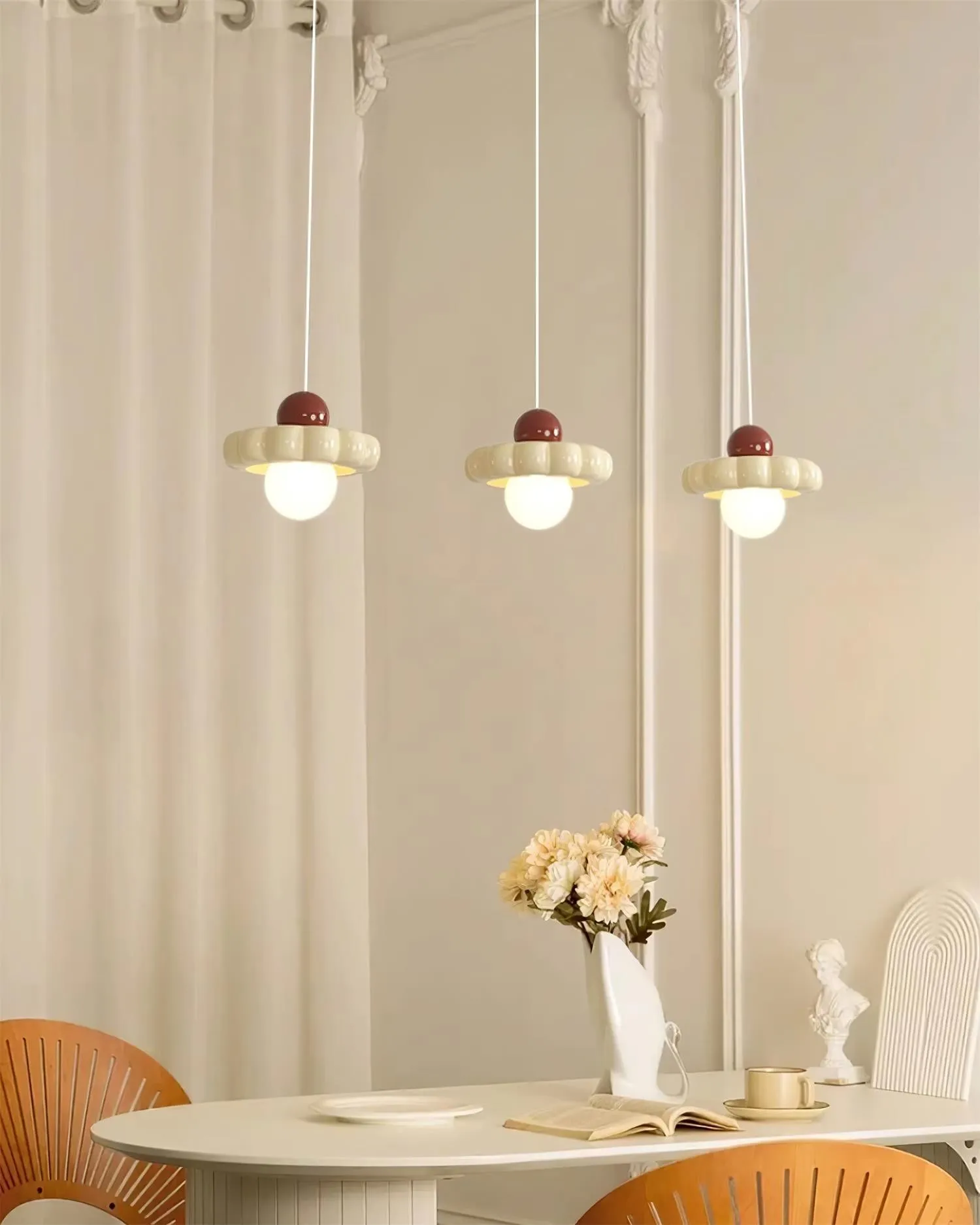 Cream Style Long Line Pumpkin Texture Pendant Lamp KL294