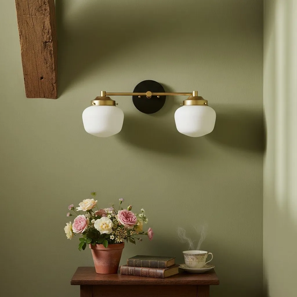 Opalume Glass Art Deco Vanity Light - Bathroom Wall Sconce with White Glass Shades KL1403