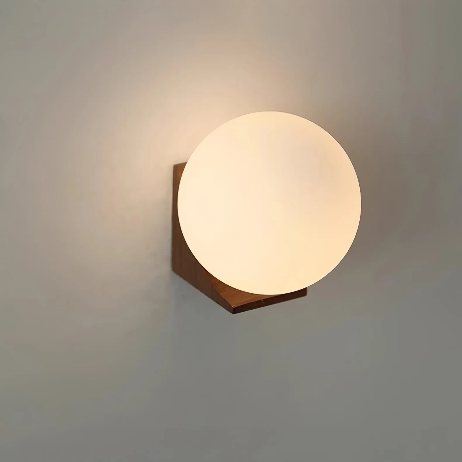 Minimalist Wooden Geometric Bracket Glass Globe Wall Lamp KL361