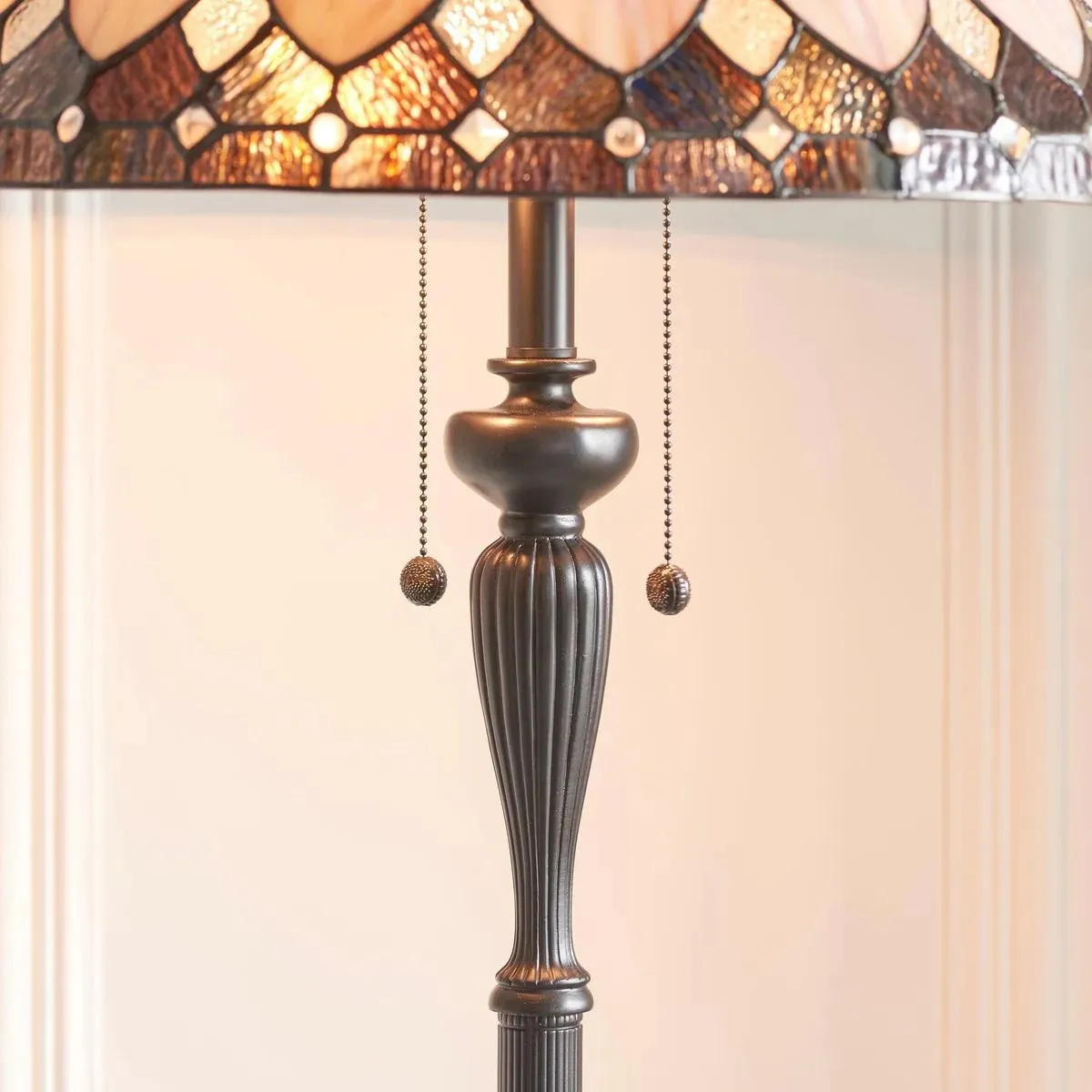 TF Brooklyn Geometric Art Deco Tiffany Floor Lamp - Stained Glass Shade and Satin Black Base for Living Room KL1838