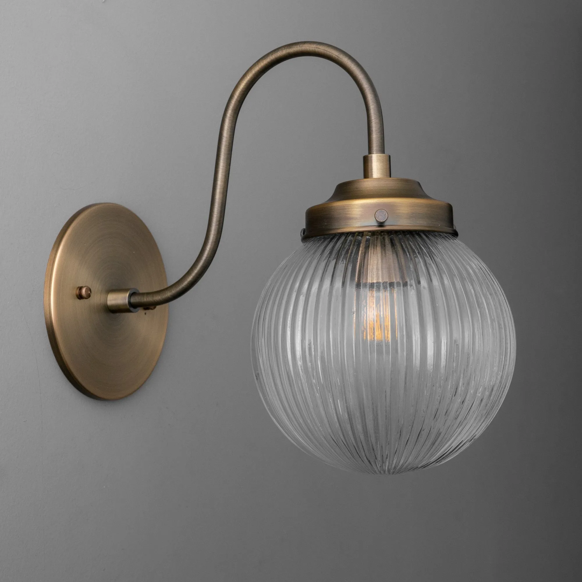 Glorica Glass Aged Brass Wall Sconce - Ribbed Glass Shade Industrial Style Lighting KL1518