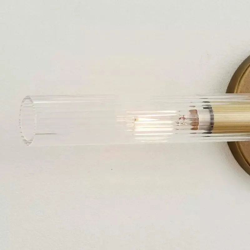 Alice Rustic Transparent Cooper Ribbed Glass Double Tube Sconce KL1121