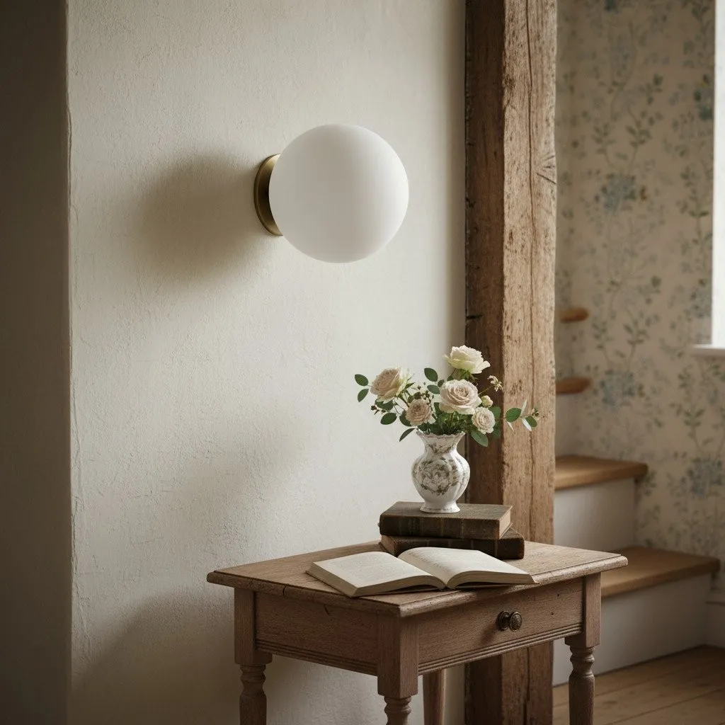 Glorica Glass Brass Wall Sconce - Frosted Globe Classic Light For Warm Ambiance KL1509