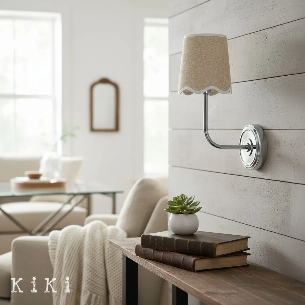 Glissum Elegant Linen Shade Wall Lamp - Brass or Chrome Finish Sconce for Bedroom Decor KL2085