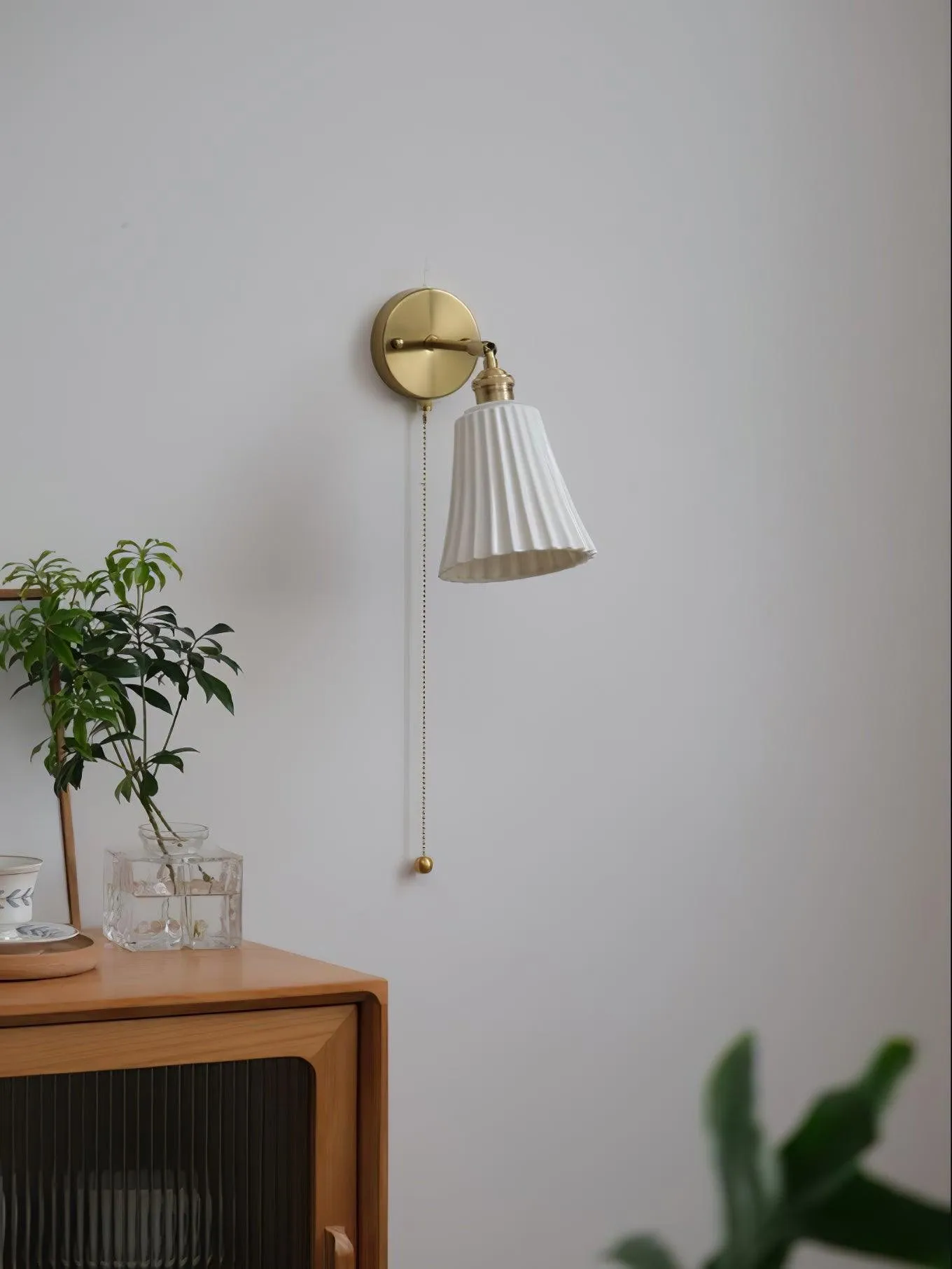 Modern Pull Cord Metal Ceramics Indoor Wall Lamp for Bedroom KL717