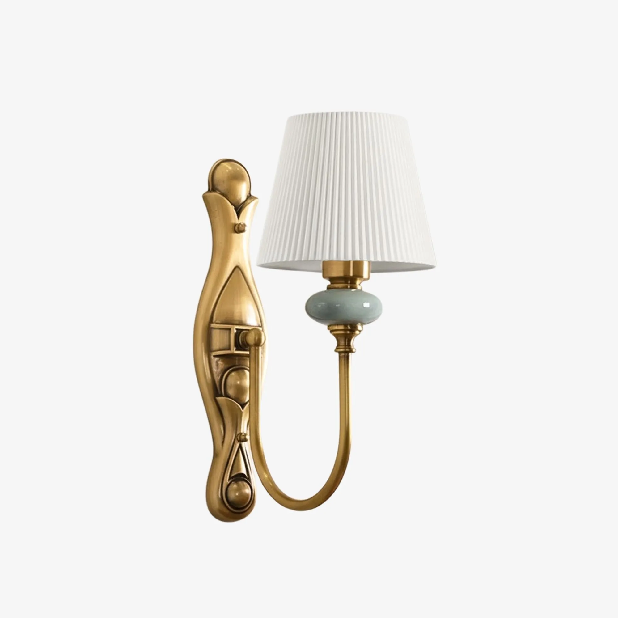 Rowanea Ceramic Wall Sconce with Fabric Shade and Metal Finish - Farmhouse Modern Hallway Light KL2197