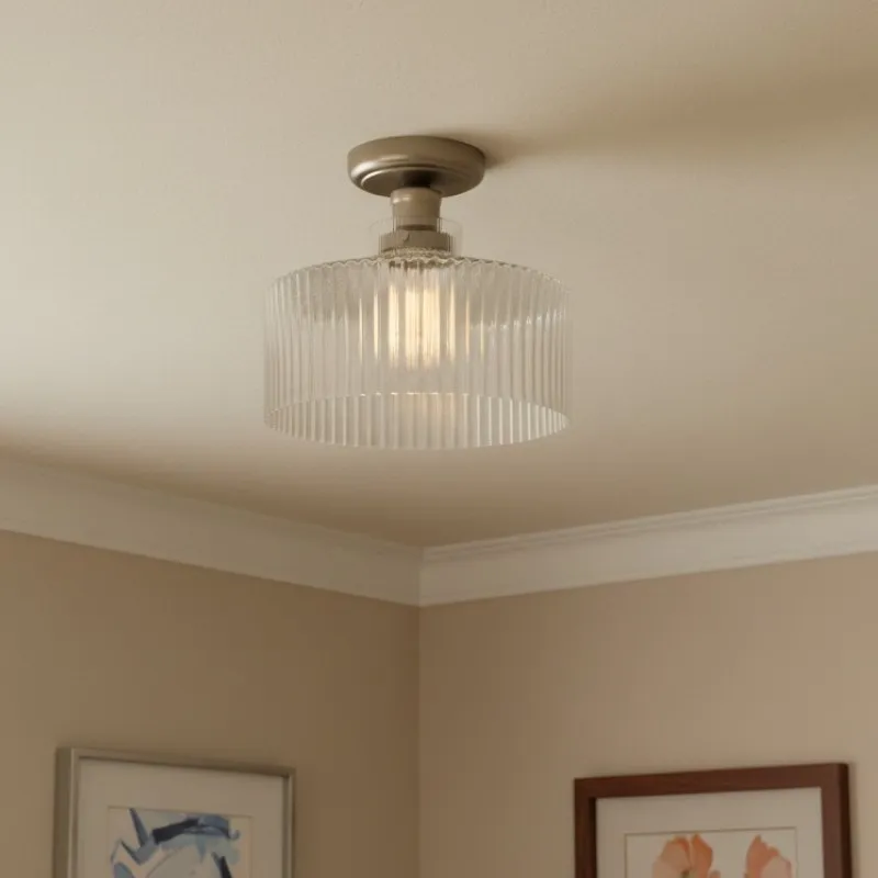 Ribora Ribbed Glass Flush Mount Ceiling Light - Industrial Vintage Style Indoor Lighting KL2203