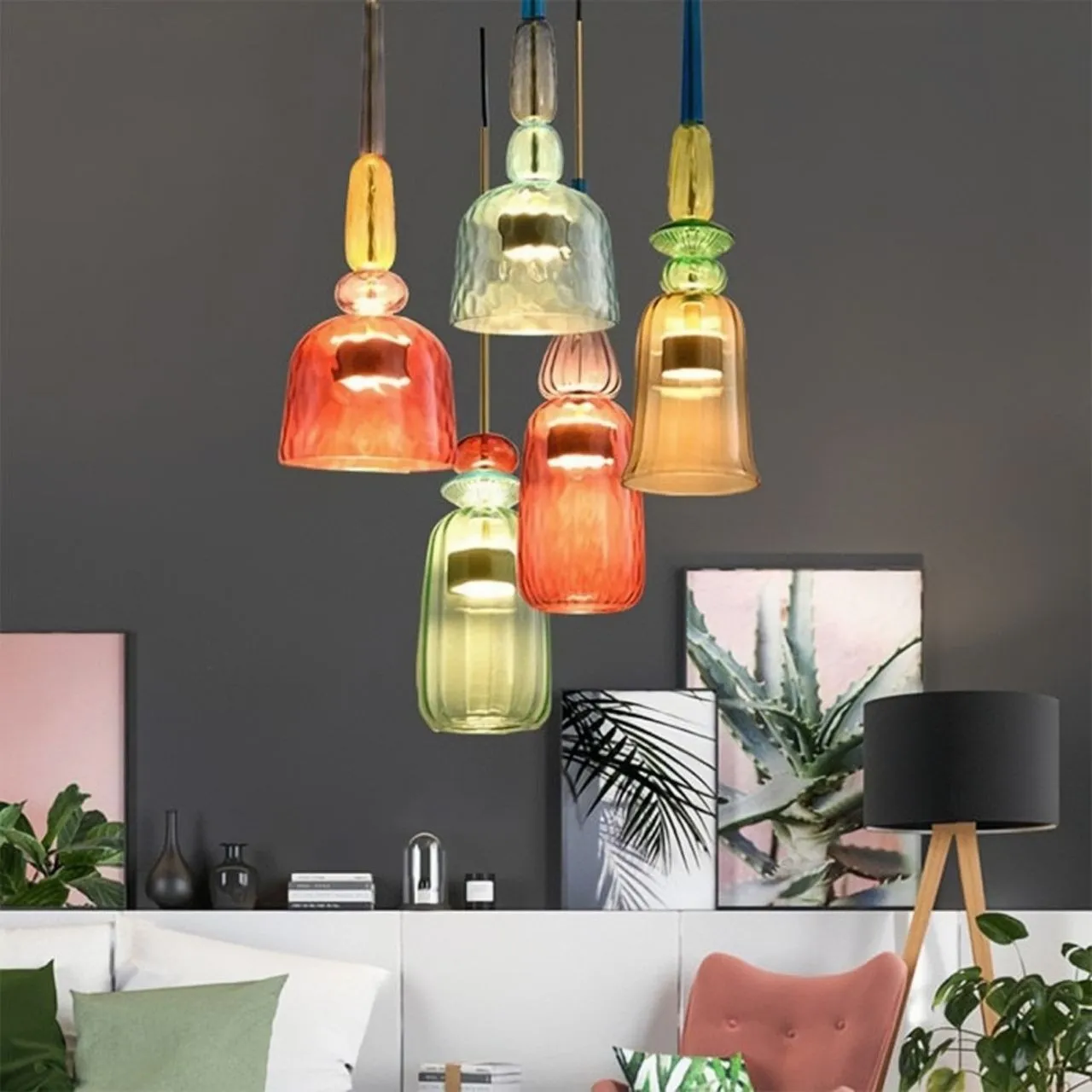 Nordic Macaron Flauti Ribbed Glass Pendant Light