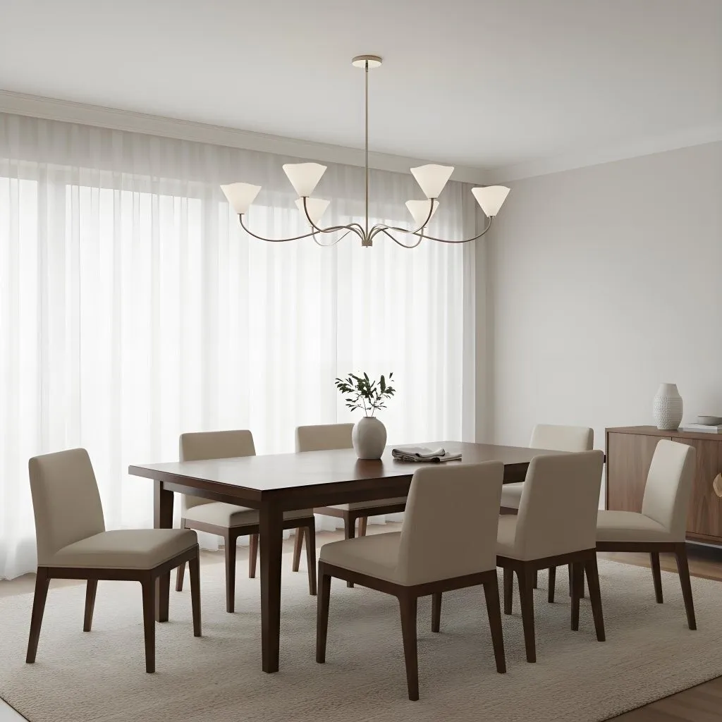 Kysara Linear Chandelier - Curved Lamp Arms and Fabric Shades are Suitable for Living Rooms KL1637