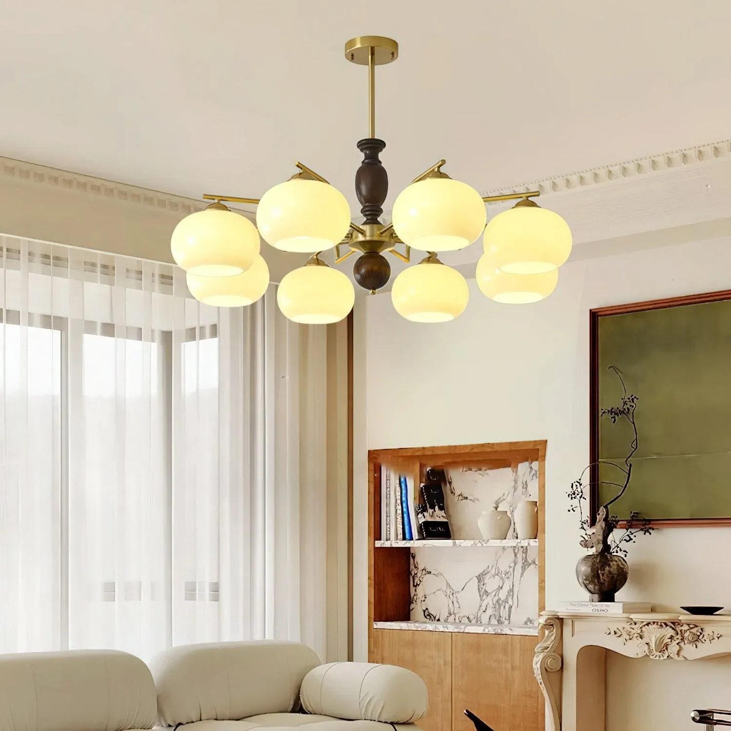 Medieval Style Walnut Beige Orb Chandelier KL750