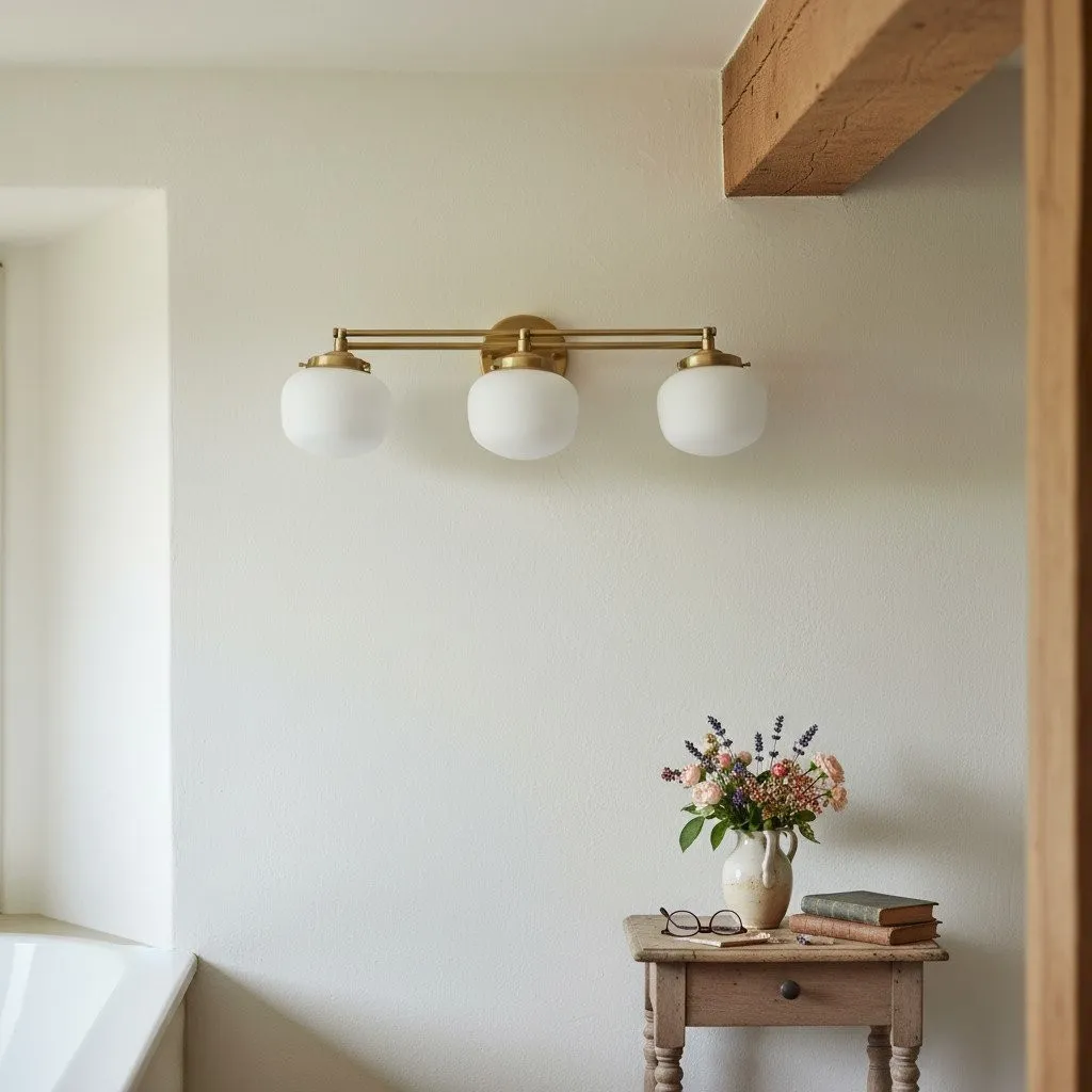 Opalume Glass Art Deco Vanity Light - Bathroom Wall Sconce with White Glass Shades KL1403