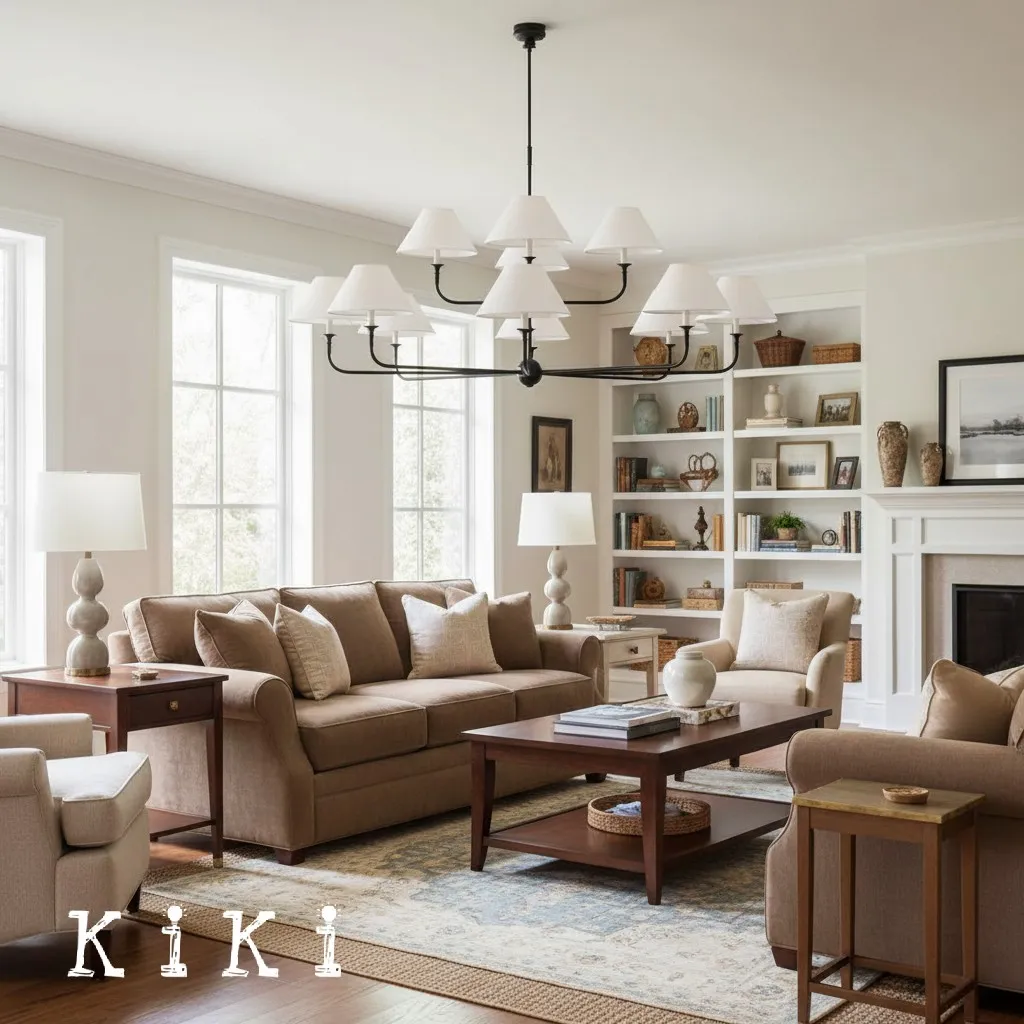 Modern Industrial Metal Chandelier – Luxury Linen Shade Design for Dining or Living Room KL1218