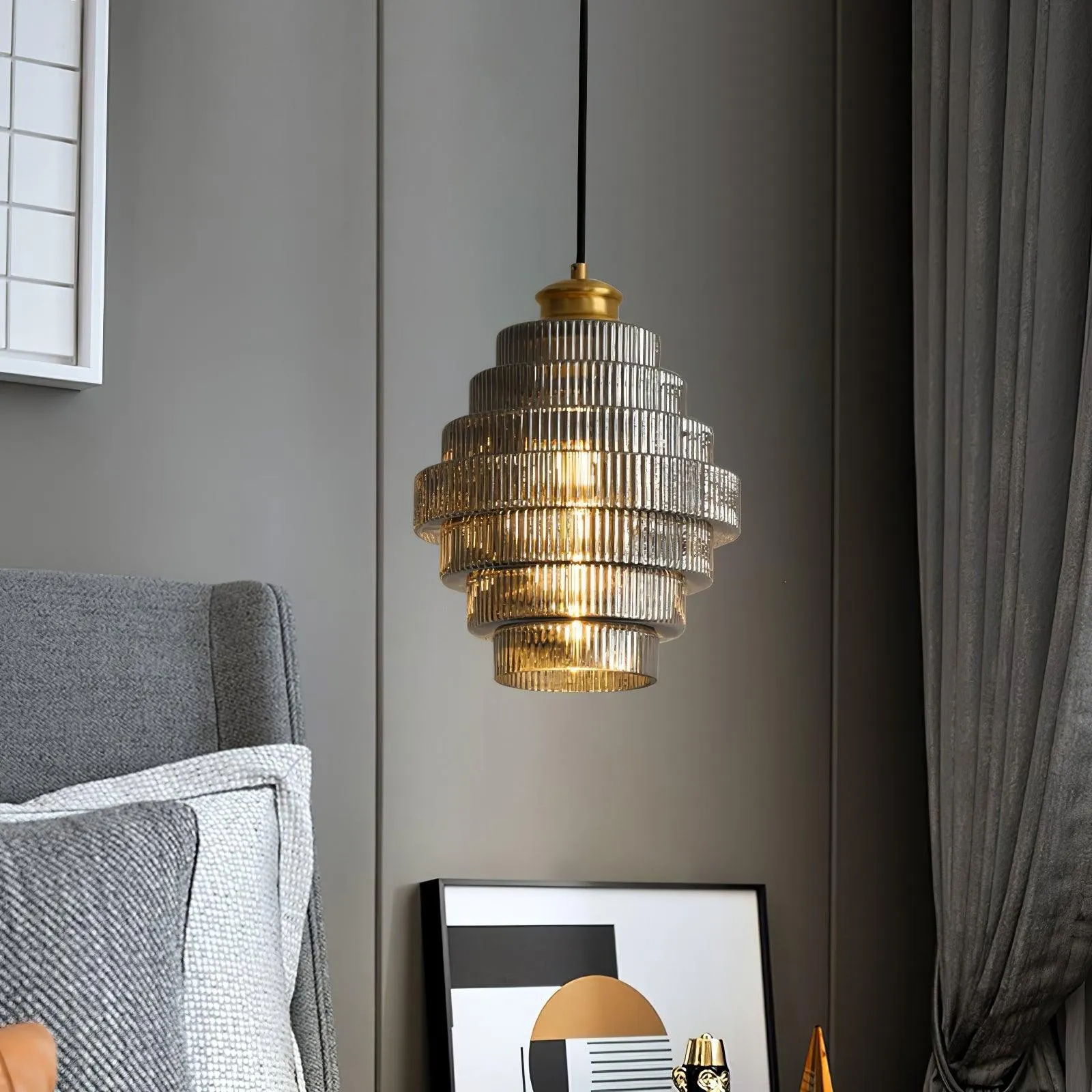 Bottis Layered Glass Pendant Light - Honey Pot Shade Pendant Lamp for Living Room KL467