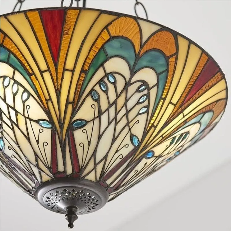 TF Hector Ceiling Light - Handcrafted Stained Glass Design Semi‑Flush or Pendant Fixture for Home KL1974