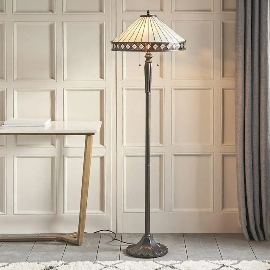 TF Fargo Geometric Stained Glass Table and Floor Lamp - Vintage Art Deco Lamp for Living Room KL1963
