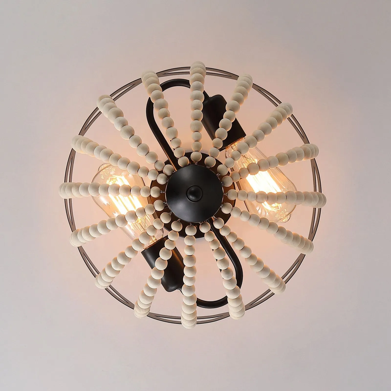 Retro Rustic Metal Wooden Beads Ceiling Lamp KL82