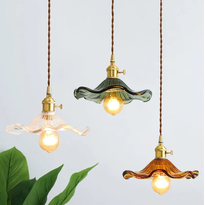Retro Hibiscus Flower Glass Pendant Light KL113