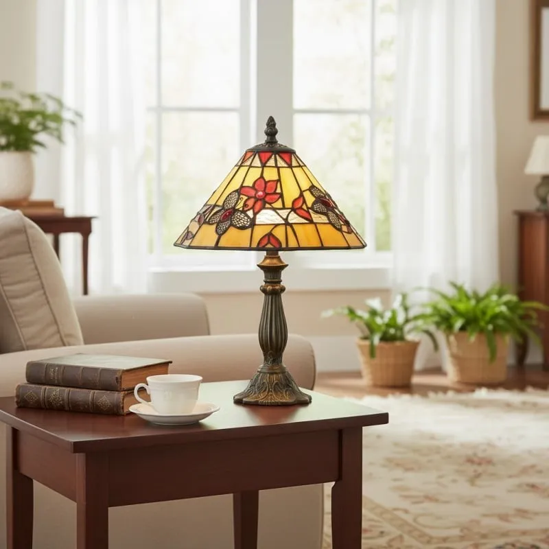 TF Butterfly Table Lamp - Hand-Cut Stained Glass Shade Table Light for Living Room and Bedroom KL1807