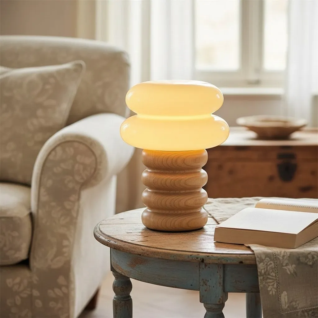 Auralume Refined Wood and Glass Table Lamp - Decorative Light for Bedroom and Office KL2115
