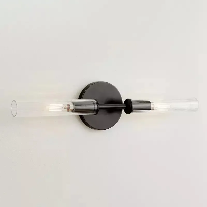 Alice Rustic Transparent Cooper Ribbed Glass Double Tube Sconce KL1121
