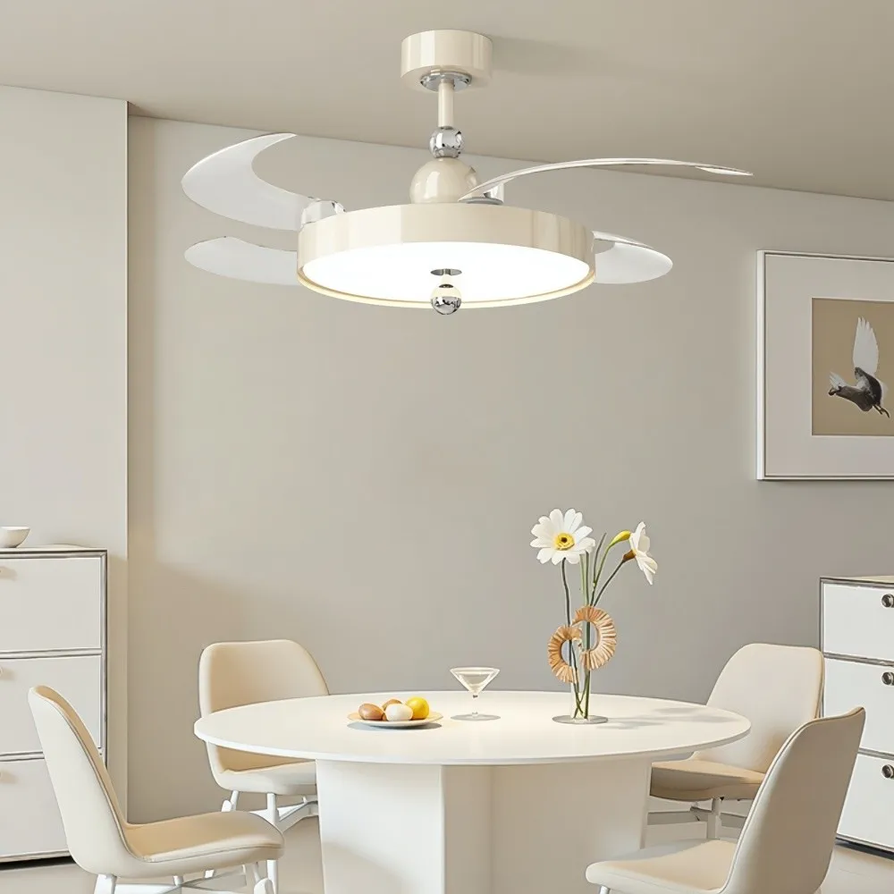 Modern Cream Retractable Blade Ceiling Fan Light KL945