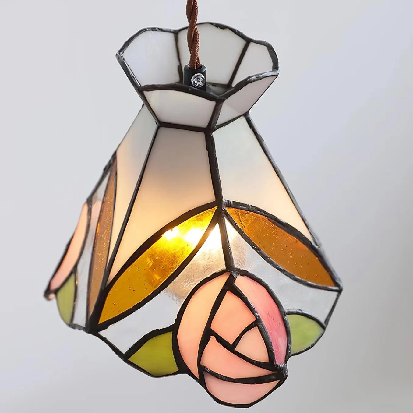 French Retro Rose Stained Glass Pendant Lamp KL690