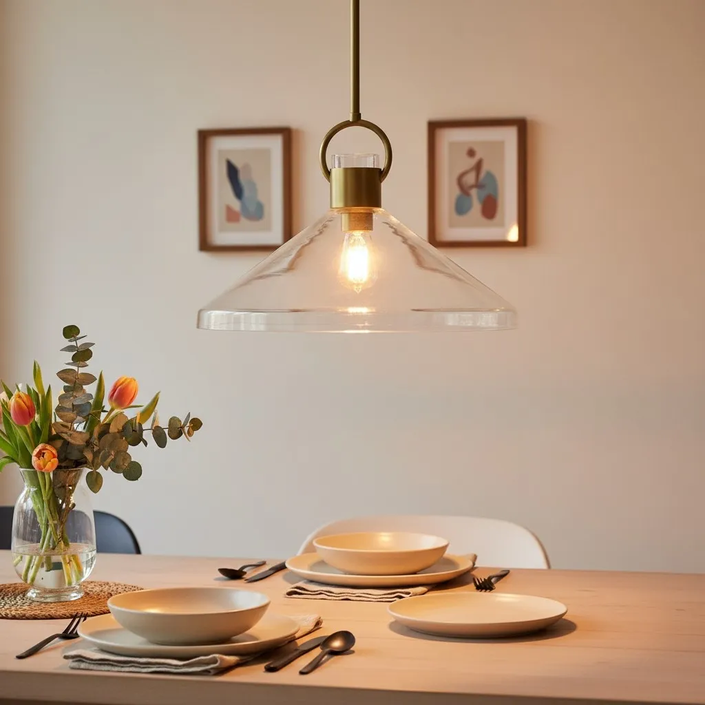 Orvessa Clear Glass Cone Pendant Light - Modern Metal Rod Pendant Light for Kitchen Island KL2345
