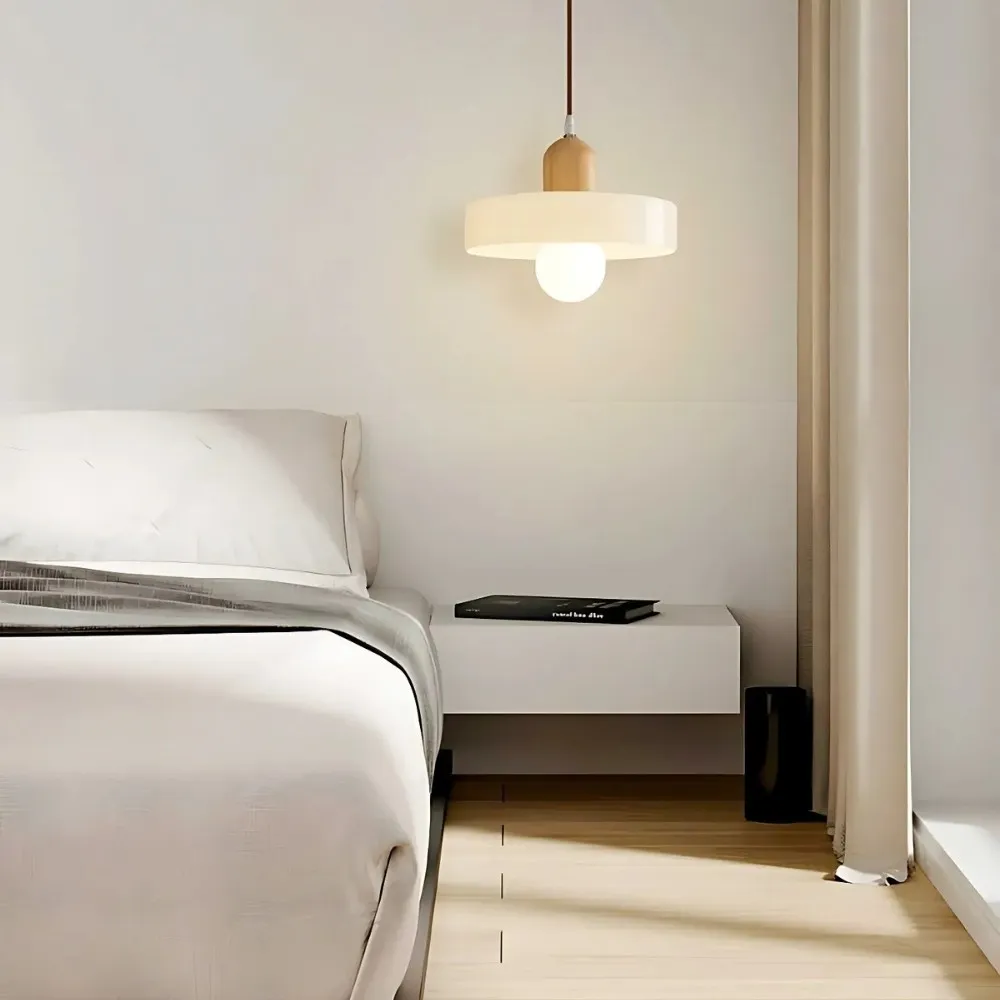 Modern Nordic Disc Orb Glass Wood Pendant Light KL884