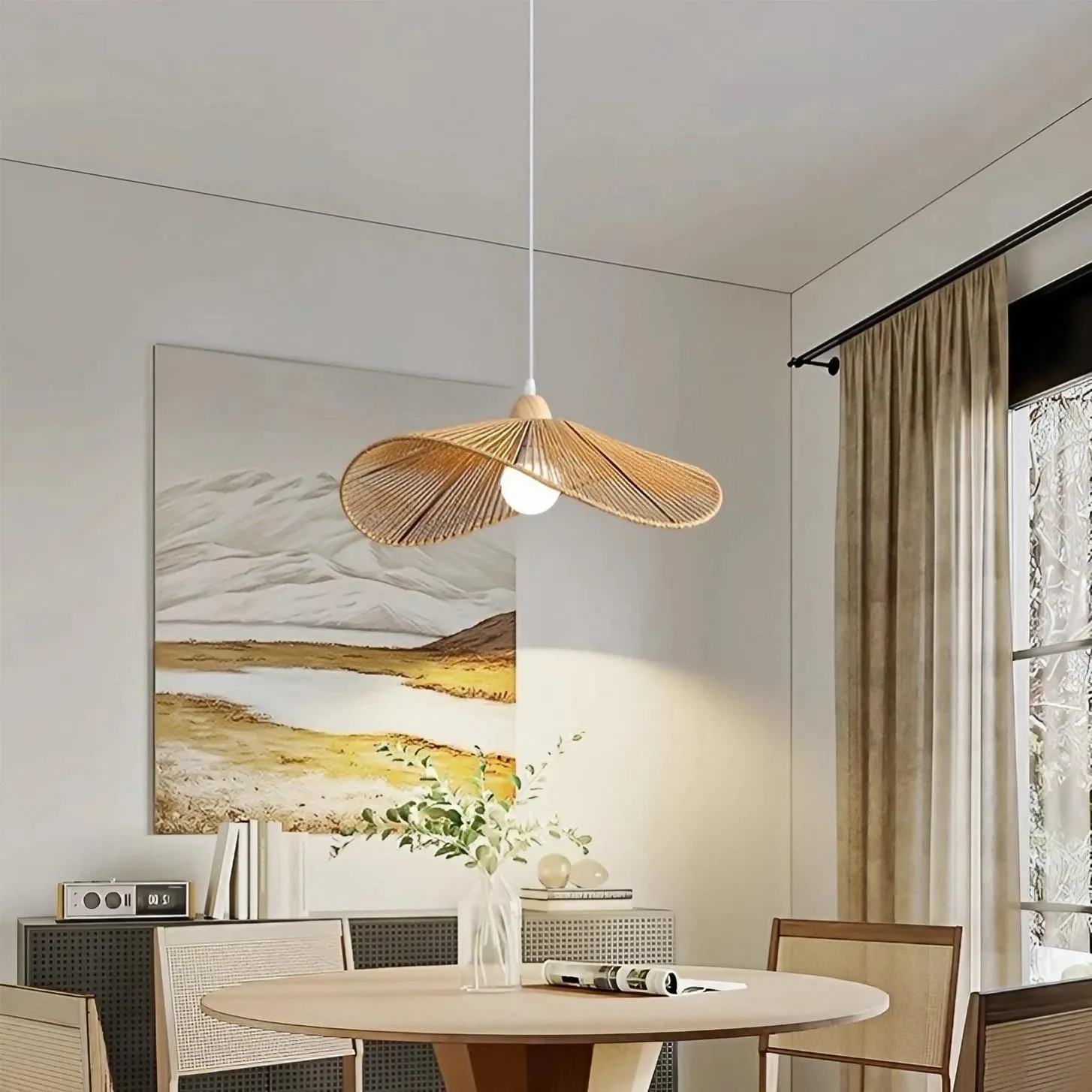 Retro Zen Straw Hat Rattan Pendant Light KL52