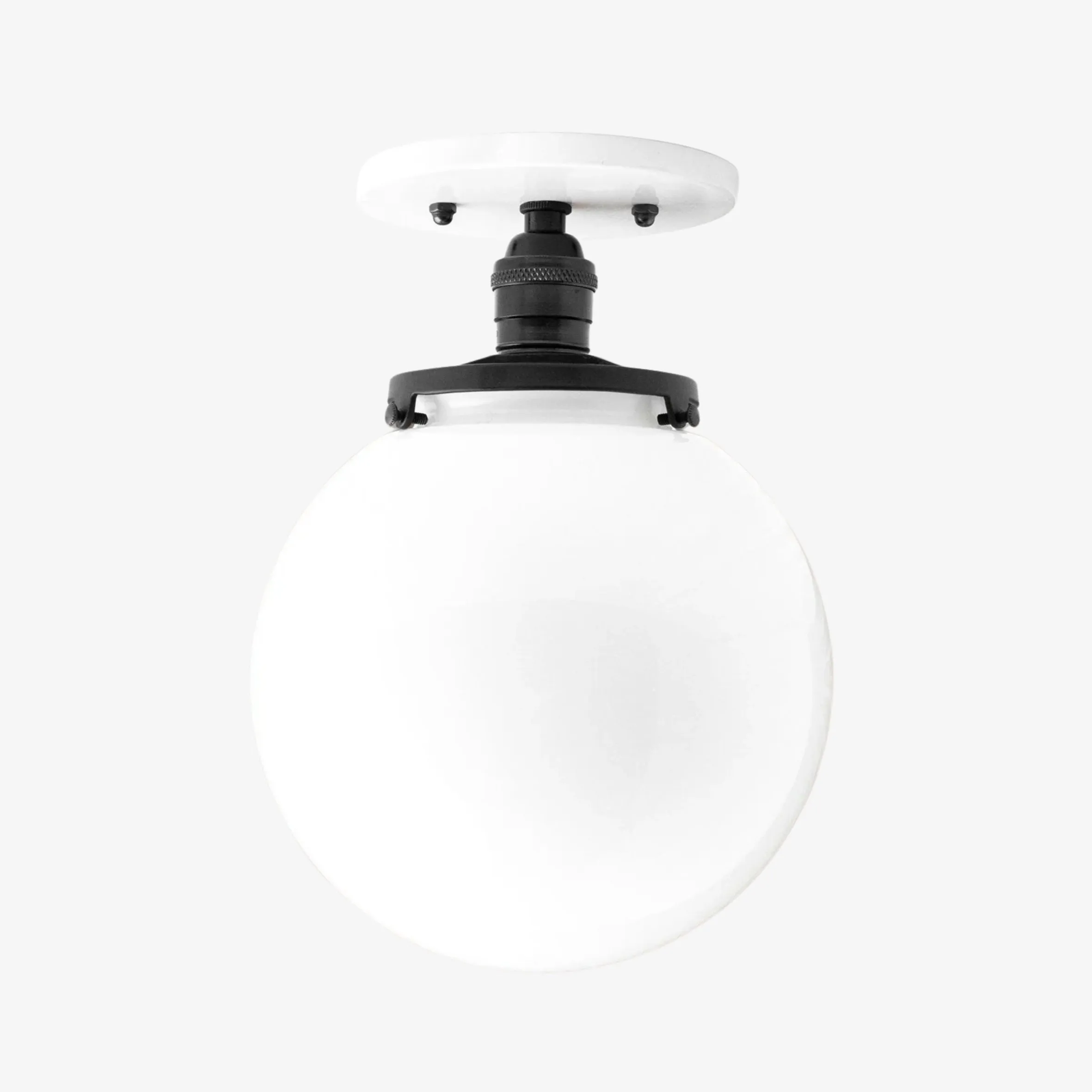 Glorica Glass Mid Century Semi Flush Ceiling Light - White Opal Glass Globe Fixture KL1532