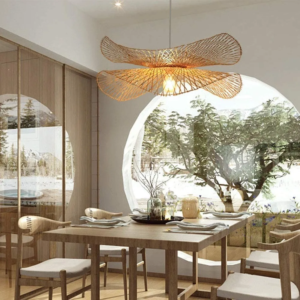 Bamboo Woven Lotus Pendant Light