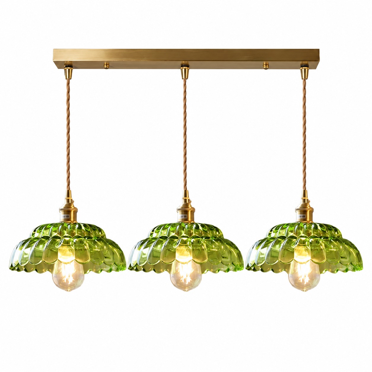 Three Large Green Puff-Skirt Pendants, 60 cm Canopy