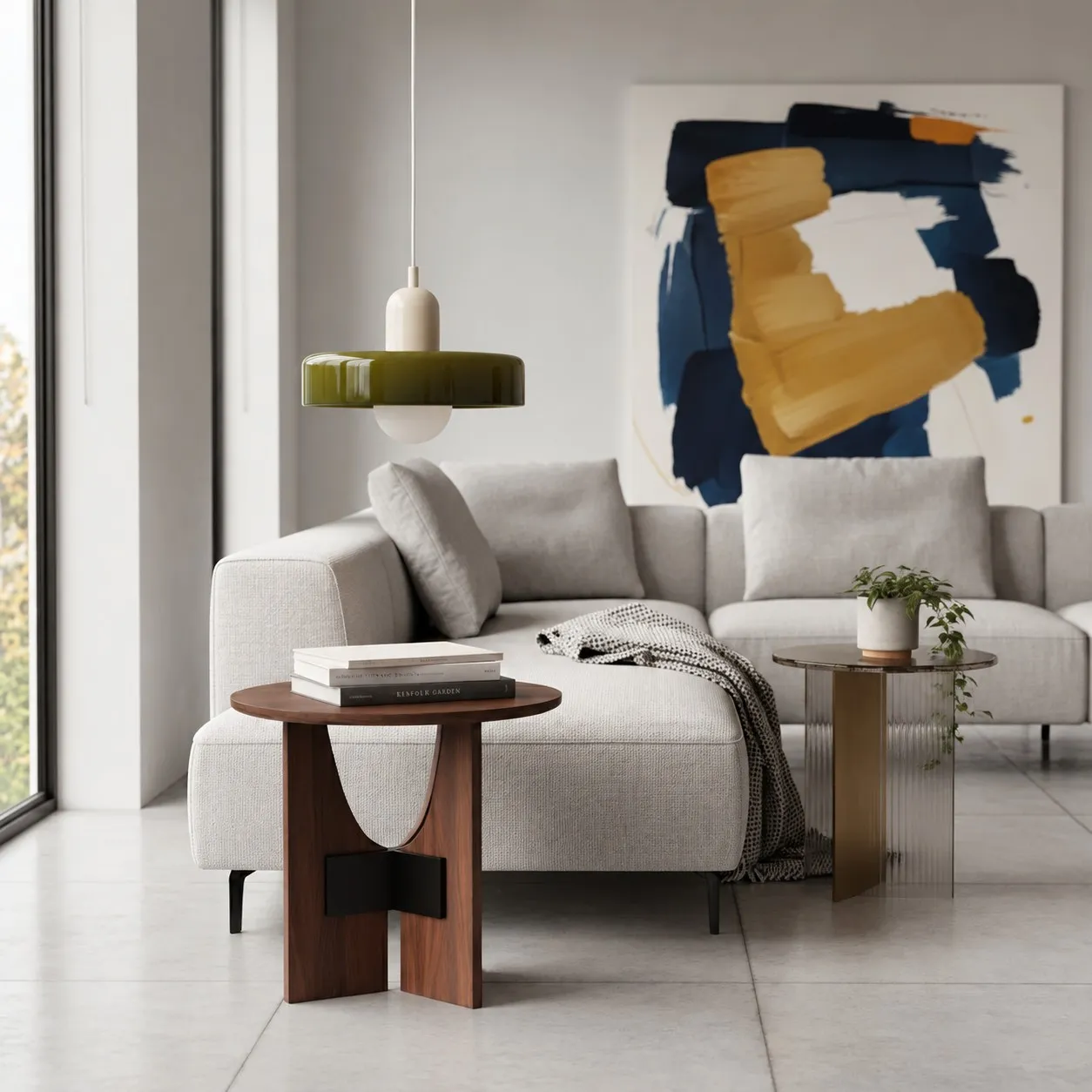 Salon, vert et beige