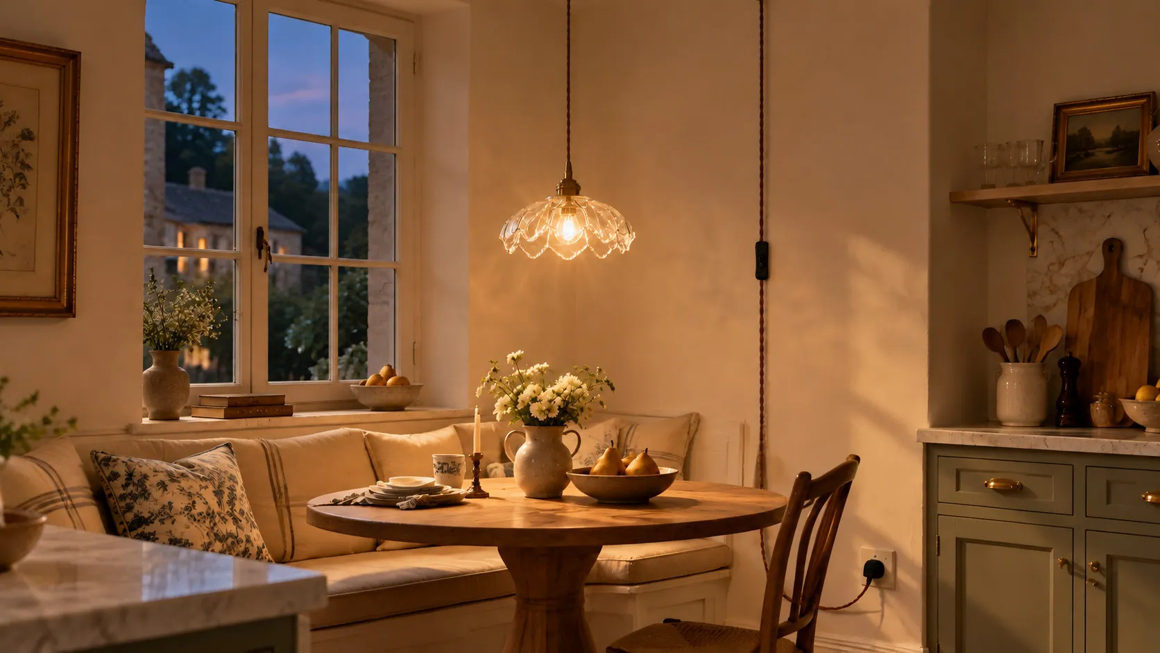 Vintage ribbed glass plug-in pendant illuminated
