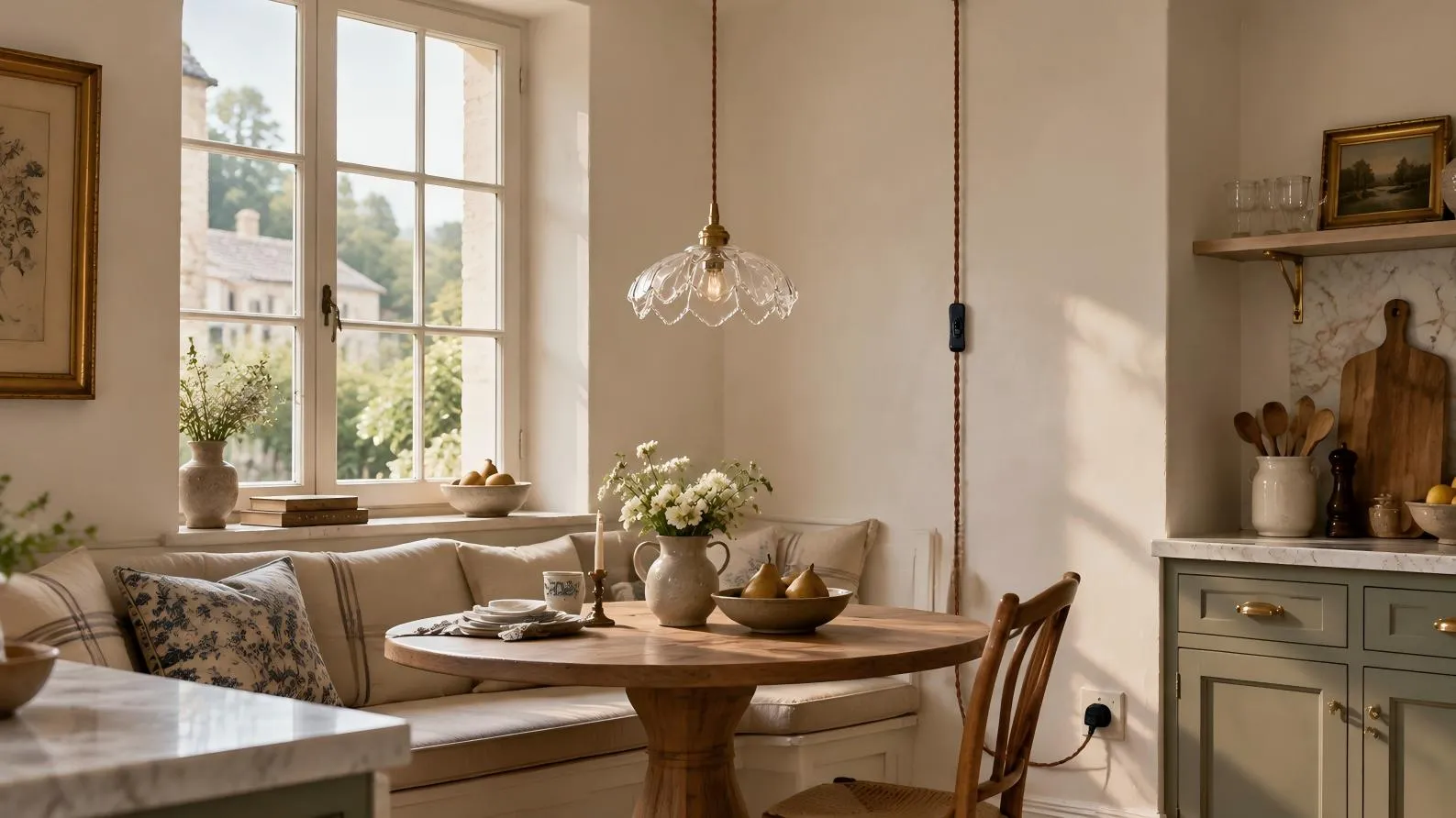 Vintage ribbed glass plug-in pendant in an interior